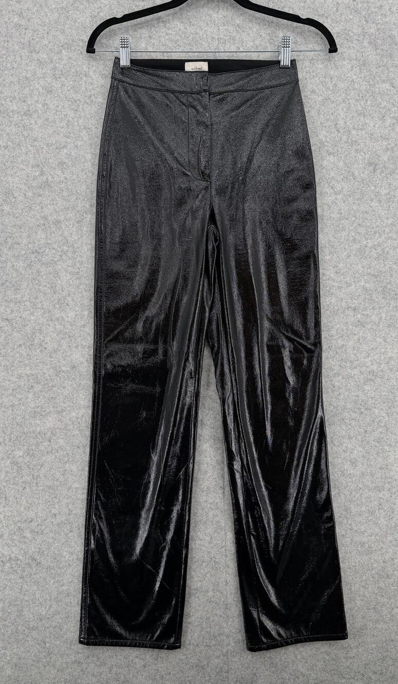 Aritzia Wilfred Shiny Black Vegan Leather Straight Leg Trousers Size 00